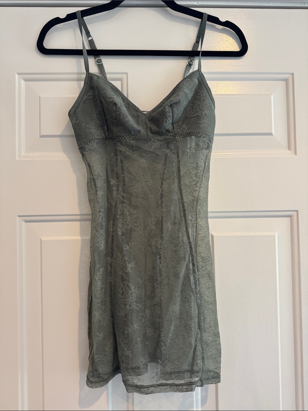 Intimissimi Gray Sheer Lace Floral Mini Slip Dress Size S